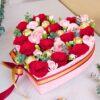 Heart shaped rose and chocolate gift box with fresh roses by FreshKnots Bangalore