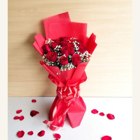 Red rose bouquet with premium wrapping -Valentine’s Day flower delivery in Bangalore