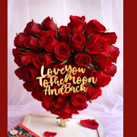 Heart shaped red rose arrangement for Valentine’s Day with same day delivery in Bangalore by Fresh Knots