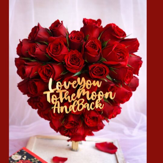 Heart shaped red rose arrangement for Valentine’s Day with same day delivery in Bangalore by Fresh Knots