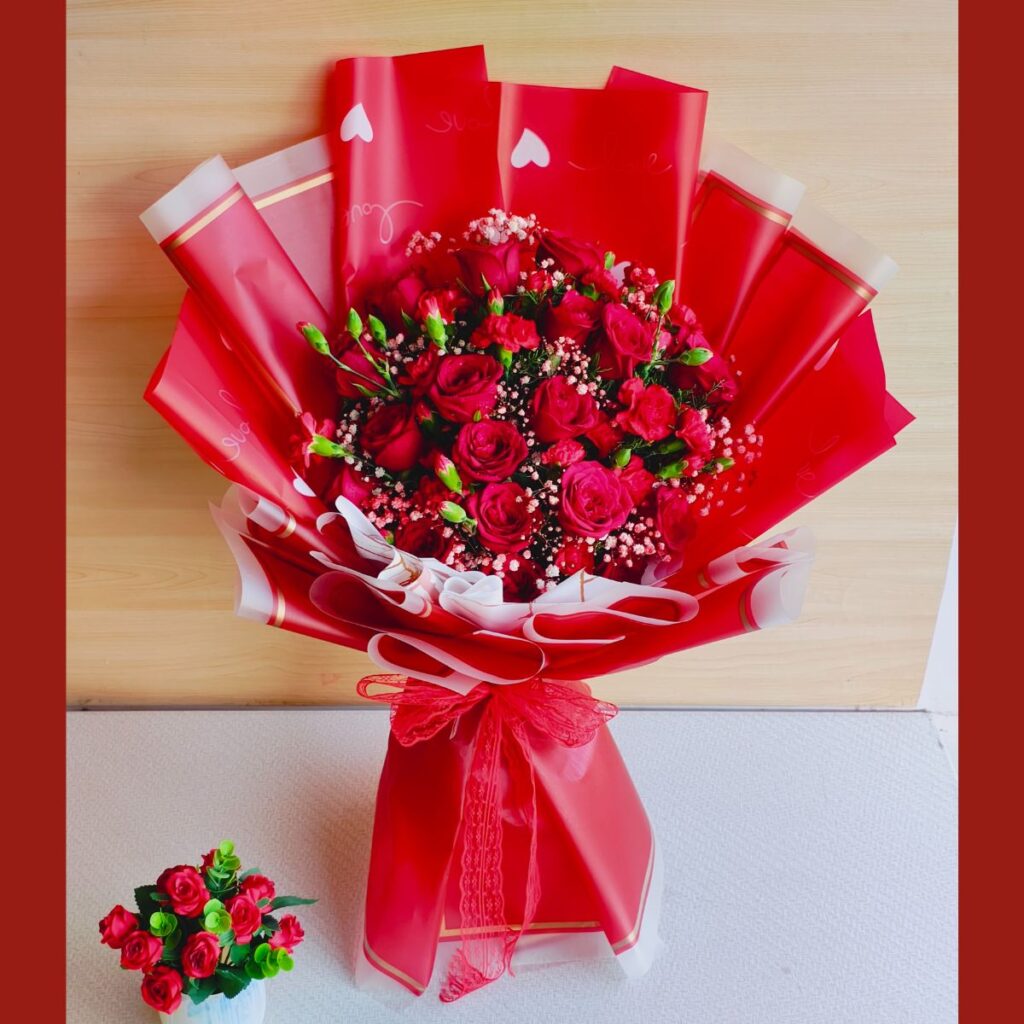 Valentine’s Day red rose bouquet with same day flower delivery in Bangalore.
