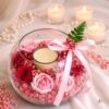 Rose and candle glass bowl arrangement for same day flower delivery in Bangalore by FreshKnots