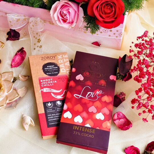 Luxury flower and chocolate arrangement with roses and baby’s breath for same day delivery in Bangalore by FreshKnots