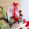 Valentine flower gift bag with red roses and chocolates for same day delivery in Bangalore