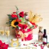 Luxury Valentine flower box with roses, sunflowers, chocolates and wine – same day flower delivery in Bangalore