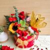 Luxury Valentine flower box with roses, sunflowers, chocolates and wine – same day flower delivery in Bangalore