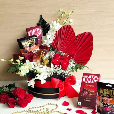 A luxury flower and chocolate gift box made for unforgettable Valentine moments.