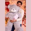 Grey teddy bear Valentine gift with heart message, romantic soft toy gift in Bangalore