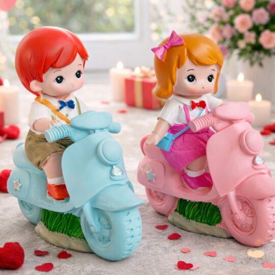 Heart shaped Valentine rose box with couple figurine for romantic gifting in Bangalore