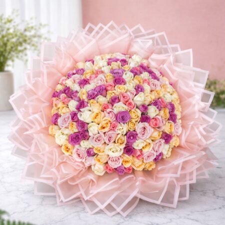 Luxury Valentine bouquet of 150 pastel roses with same day delivery in Bangalore