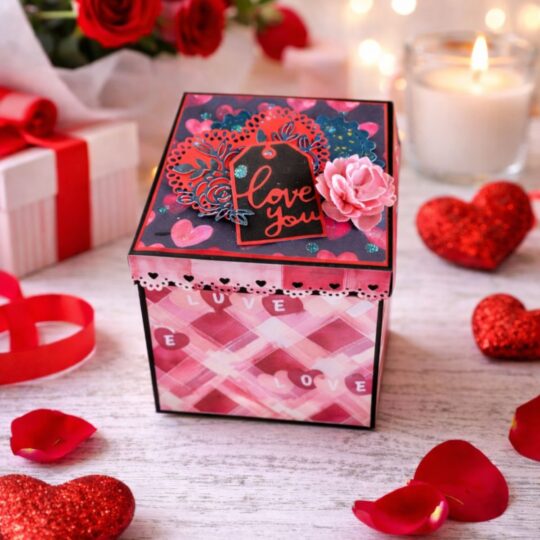 Handmade Valentine explosion box gift with romantic pop-up design for premium gifting in Bangalore