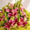 Close up of Earthy Charm pink lily bouquet with eustoma, Bangalore flower delivery
