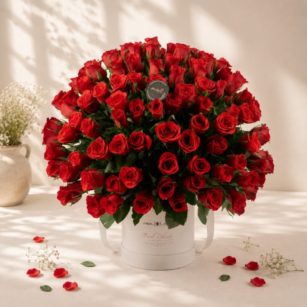 Enchanted Roses red rose box packaging, Bangalore flower delivery
