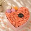 Close up of heart shaped rose box with macarons, Bangalore flower delivery