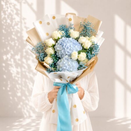 Luxury exotic flower bouquet with blue orchids and premium blooms for elegant flower delivery in Bangalore.