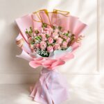 Pink roses and spray carnation bouquet Bangalore with fresh blooms for same day flower delivery