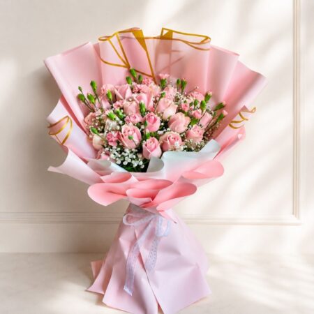 Pink roses and spray carnation bouquet Bangalore with fresh blooms for same day flower delivery