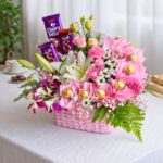fresh flower hamper with ferrero rocher chocolates Bangalore florist