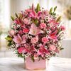 Pink lily flower box with roses – online flower bouquet delivery Bangalore same day.
