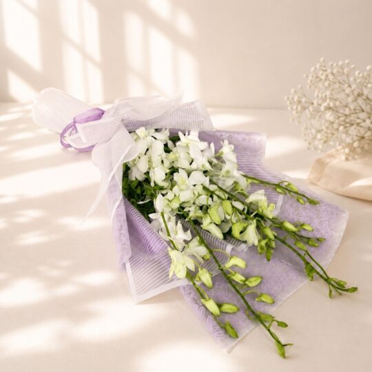 Celestial Grace white orchid bouquet, Bangalore flower delivery