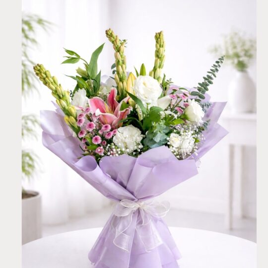 Elegant fresh flower bouquet with premium wrapping and exotic blooms for same day flower delivery in Bangalore