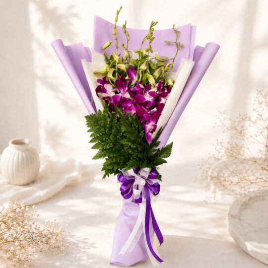 Purple orchid bouquet Bangalore with fresh orchids for same day flower delivery