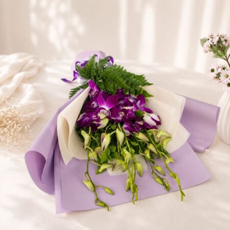 Purple orchid bouquet Bangalore with fresh orchids for same day flower delivery