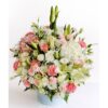 Pastel flower box with white lilies, roses, hydrangeas and pink carnations in premium hat box Bangalore flower delivery