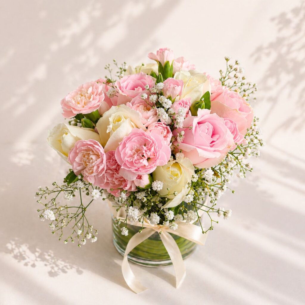 Vase of Roses and Carnations available for express delivery in bangalore