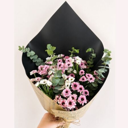 Premium hand-tied fresh flower bouquet with eucalyptus and seasonal blooms for same day flower delivery in Bangalore