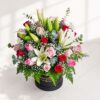 Luxury flower box Bangalore with lilies roses eucalyptus and baby’s breath for same day flower delivery