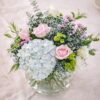 Hydrangea and pink rose vase arrangement for online flower delivery Bangalore