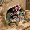 Pastel daisy chrysanthemum bouquet with eucalyptus and rustic jute wrapping for online flower delivery in Bangalore.