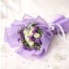 Premium bouquet of white roses, purple asters and baby's breath for same day flower delivery in Bangalore.