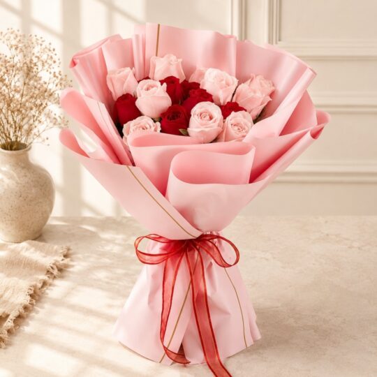 Rose Duet pink and red rose bouquet, Bangalore flower delivery