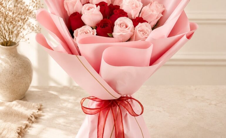 Rose Duet pink and red rose bouquet, Bangalore flower delivery