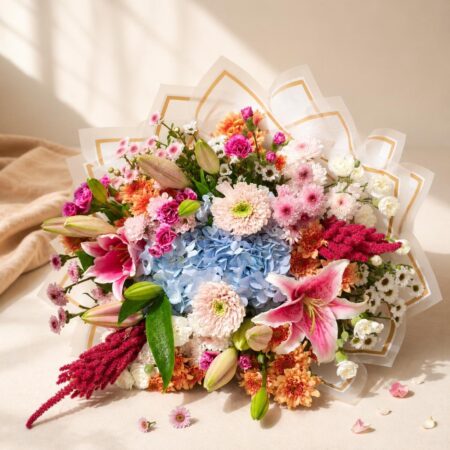 Garden Rhapsody luxury mixed flower bouquet with hydrangea and lilies, Bangalore flower delivery