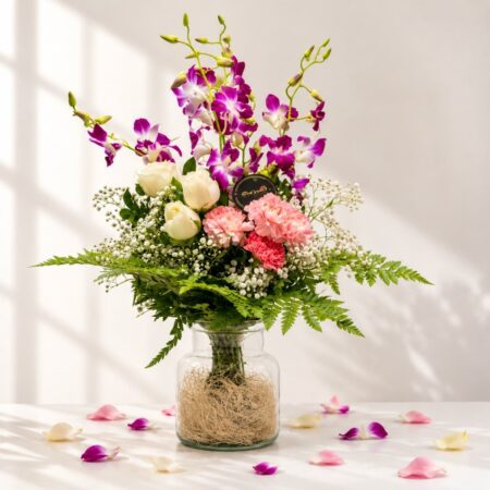 Joyful Blooms vase arrangement side angle, Bangalore flower delivery