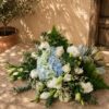 Mykonos Breeze bouquet lying flat, white rose hydrangea Bangalore
