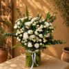 Salzburg Ivory all-white European bouquet in a glass vase, Bangalore flower delivery