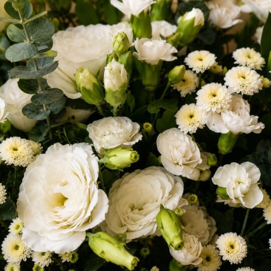 Salzburg Ivory all-white European bouquet in a glass vase, Bangalore flower delivery
