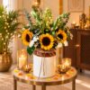 Sunflower and tuberose Diwali table vase, side table styling Bangalore