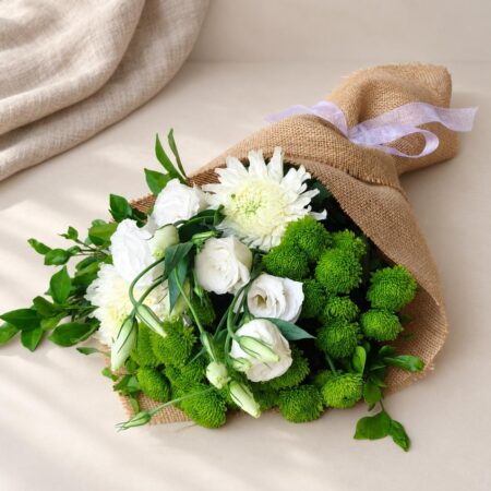 White and green mixed cut flowers bunch, Bangalore delivery