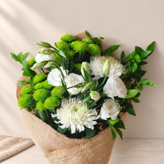Close-up of white chrysanthemums and eustoma, Bangalore