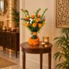 Marigold and tuberose Diwali table vase, side table styling Bangalore