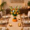 Marigold and tuberose Diwali table vase, dining table close-up Bangalore