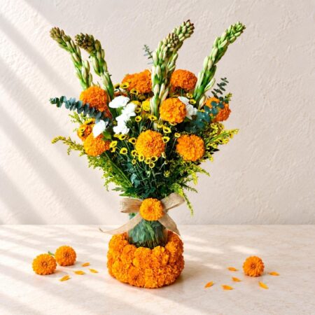 Diwali marigold centrepiece Bangalore - marigold and tuberose vase
