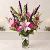Diwali pink centrepiece Bangalore - pink lily and tuberose table vase