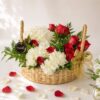 Scarlet and Snow red rose hydrangea basket, Bangalore delivery