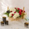 Scarlet and Snow rose hydrangea basket with candles, Bangalore
